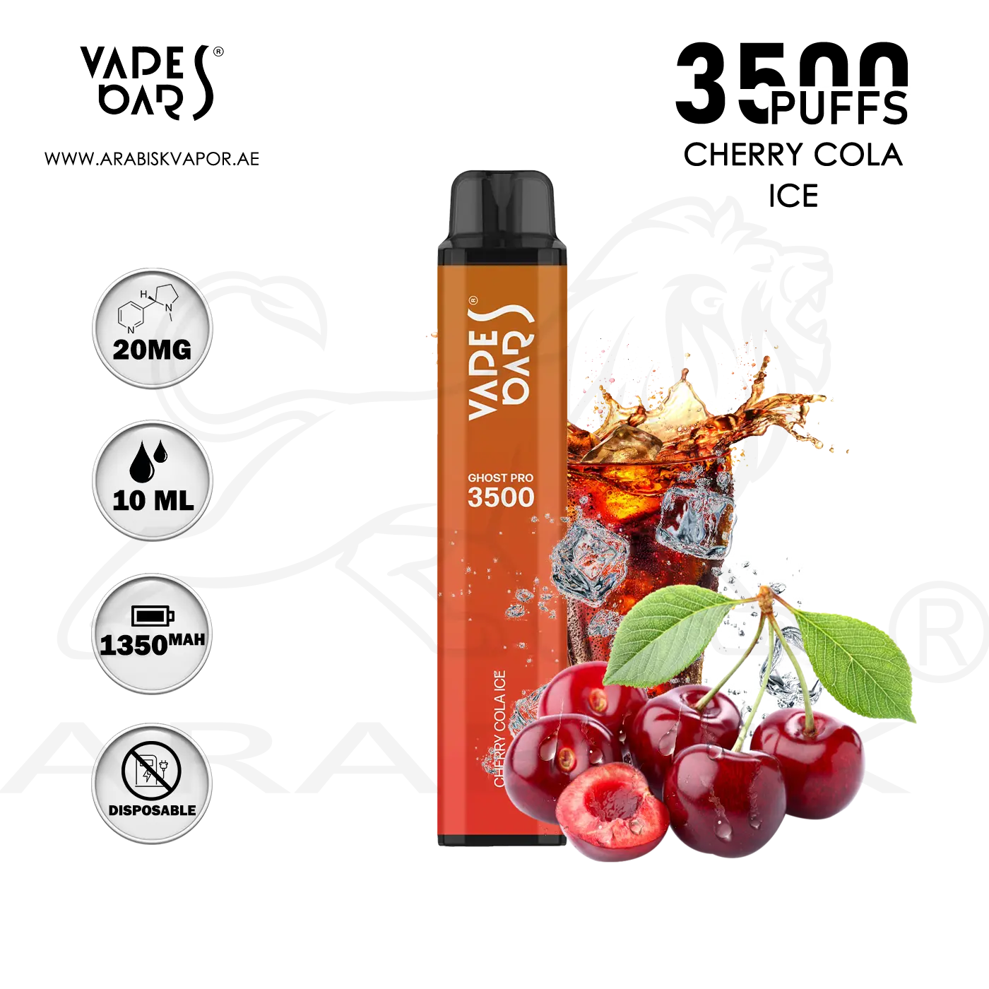VAPES BARS GHOST PRO 3500 PUFFS 20MG - CHERRY COLA ICE