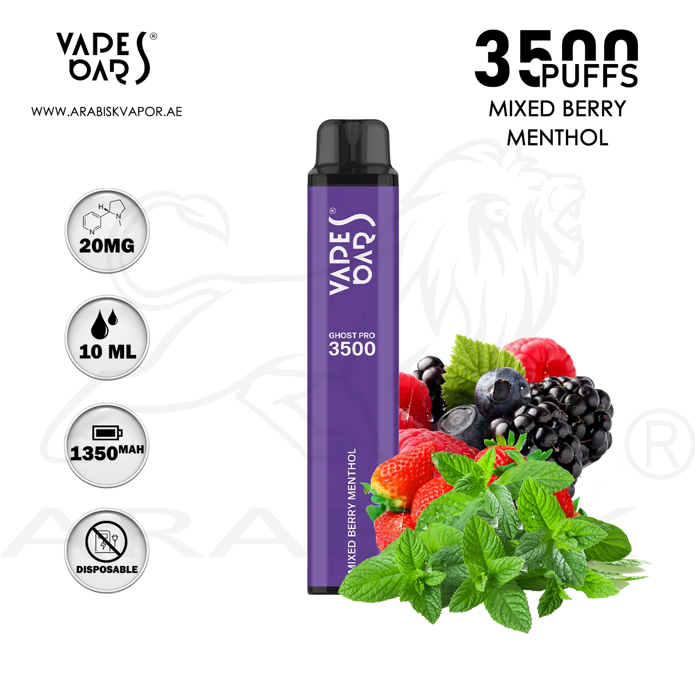 VAPES BARS GHOST PRO 3500 PUFFS 20MG MIXED BERRY MENTHOL DISPOSABLE DEVICE  – Arabisk Vape