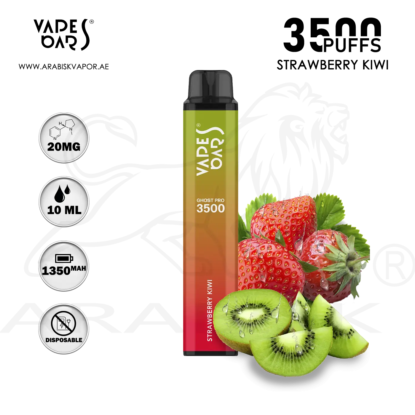 VAPES BARS GHOST PRO 3500 PUFFS 20MG - STRAWBERRY KIWI - Arabisk Vape