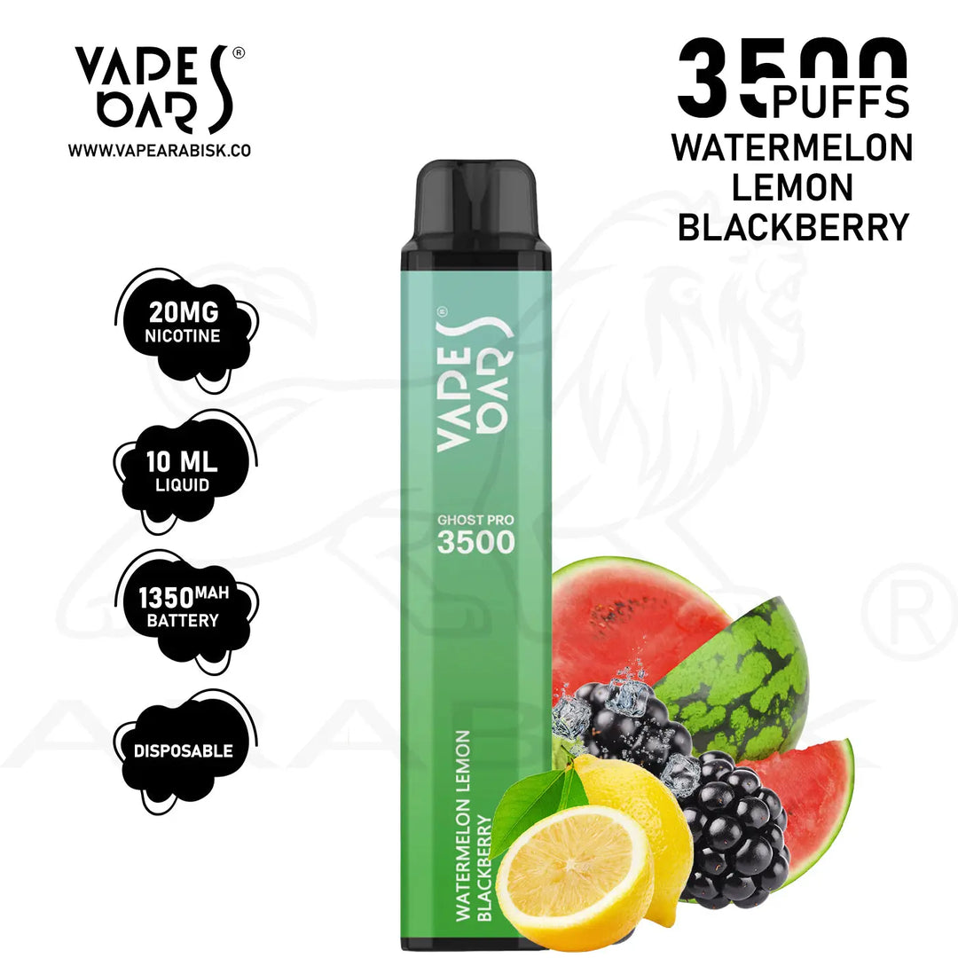 VAPES BARS GHOST PRO 3500 PUFFS 20MG - WATERMELON LEMON BLACKBERRY 