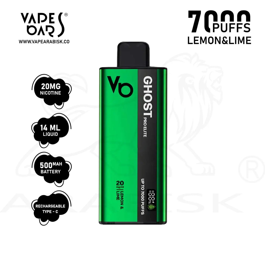 VAPES BARS GHOST PRO ELITE 7000 PUFFS 20 MG - LEMON & LIME Ghost