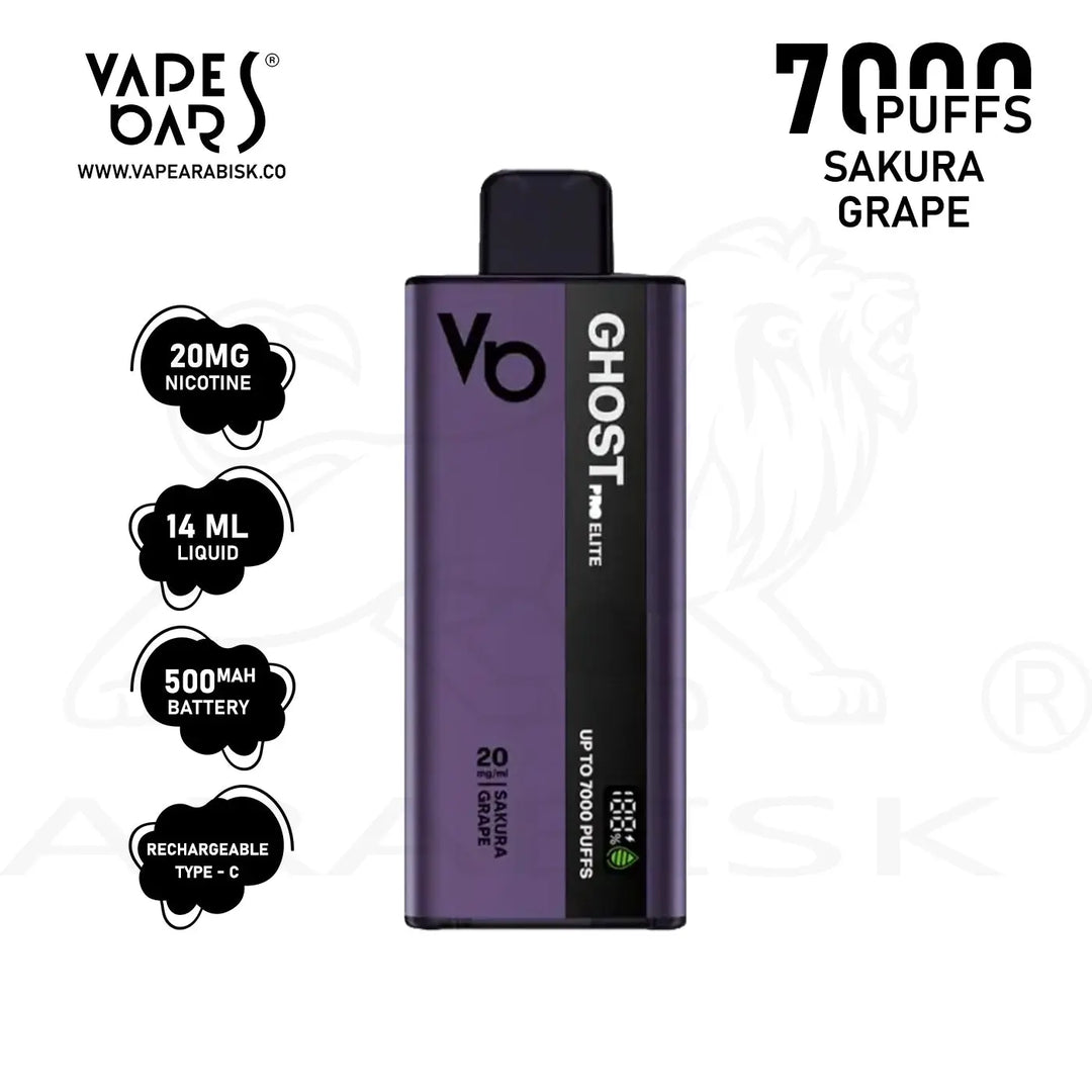 VAPES BARS GHOST PRO ELITE 7000 PUFFS 20 MG - SAKURA GRAPE Ghost