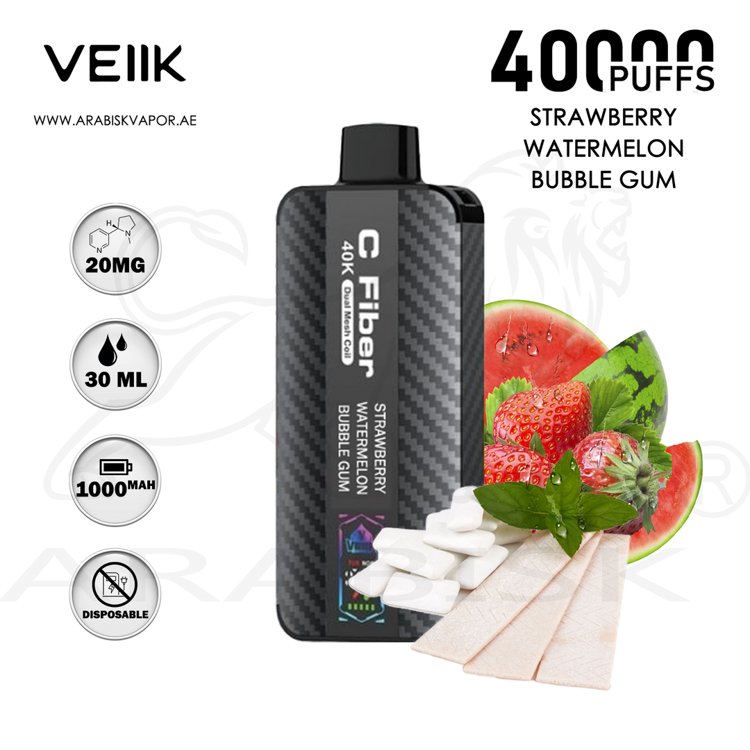 VEIIK C FIBER 40000 PUFFS 20MG - STRAWBERRY WATERMELON BUBBLE GUM