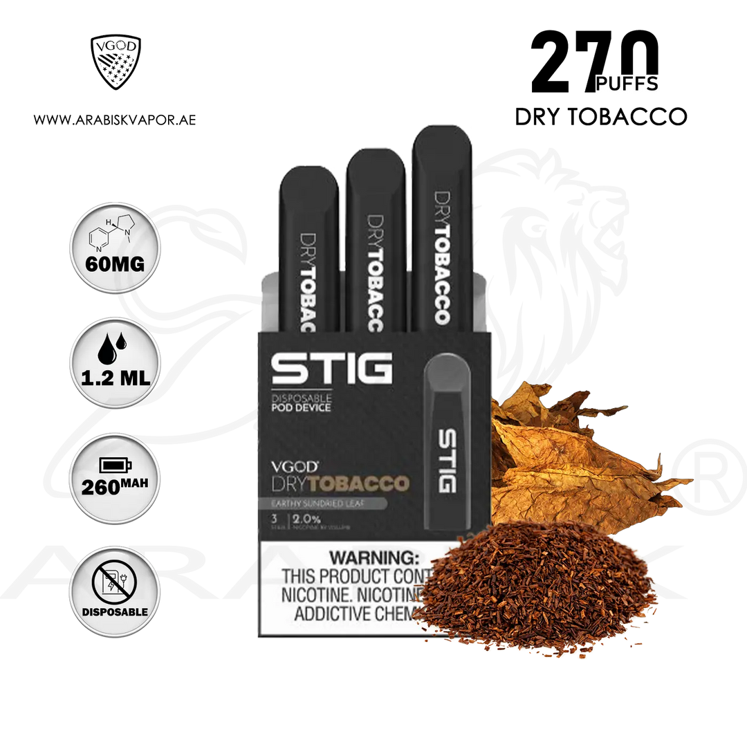 VGOD - STIG Dry Tobacco Disposable Device 270 Puffs 60mg Arabisk Vape VGOD - STIG Dry Tobacco Disposable Device 270 Puffs 60mg Arabisk Vape