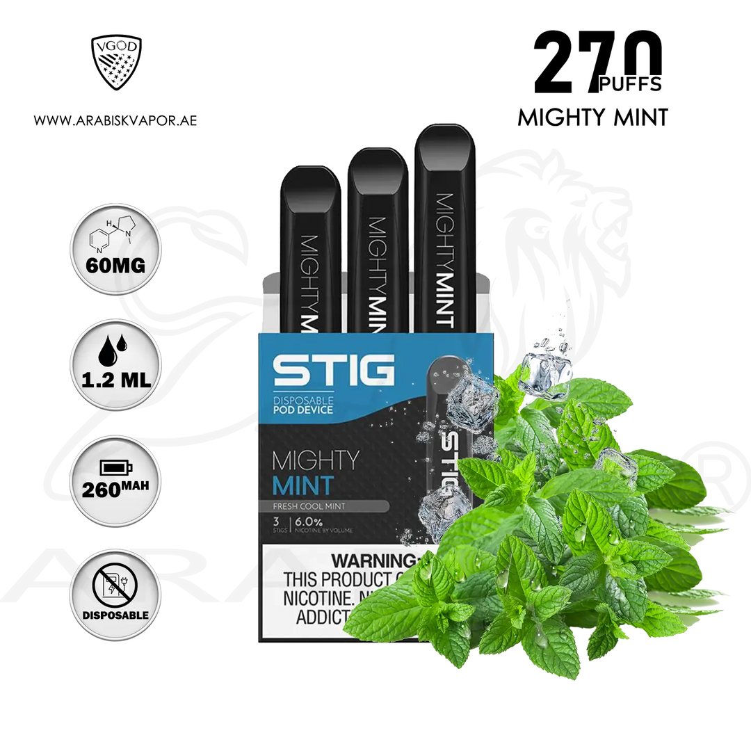 VGOD - STIG Mighty Mint Disposable Device 270 Puffs 60mg Arabisk Vape VGOD - STIG Mighty Mint Disposable Device 270 Puffs 60mg Arabisk Vape