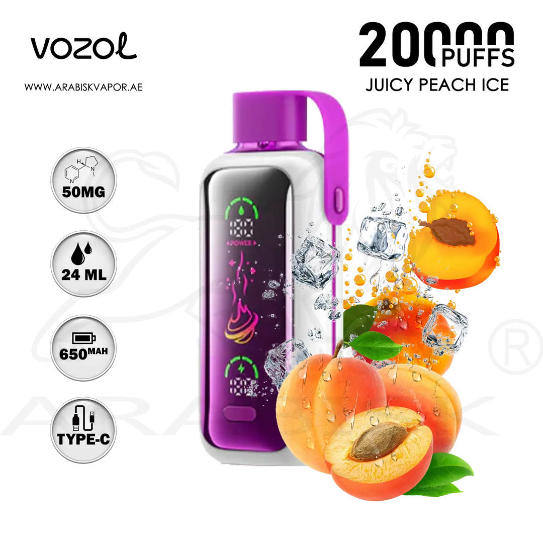 VOZOL STAR 20000 PUFFS 50MG - JUICY PEACH ICE | DISPOSABLE DEVICES Arabisk Vape VOZOL STAR 20000 PUFFS 50MG - JUICY PEACH ICE | DISPOSABLE DEVICES Arabisk Vape