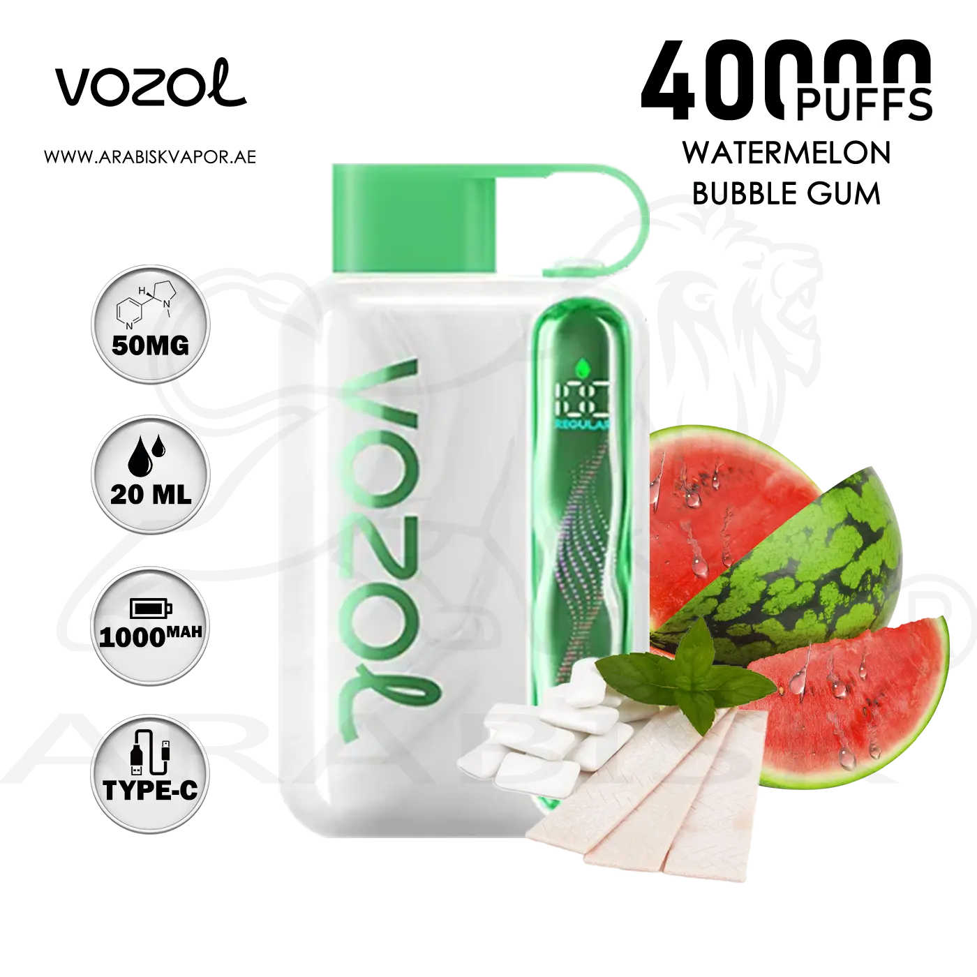 VOZOL STAR 40000 PUFFS - Watermelon Bubble Gum  Arabisk Vape