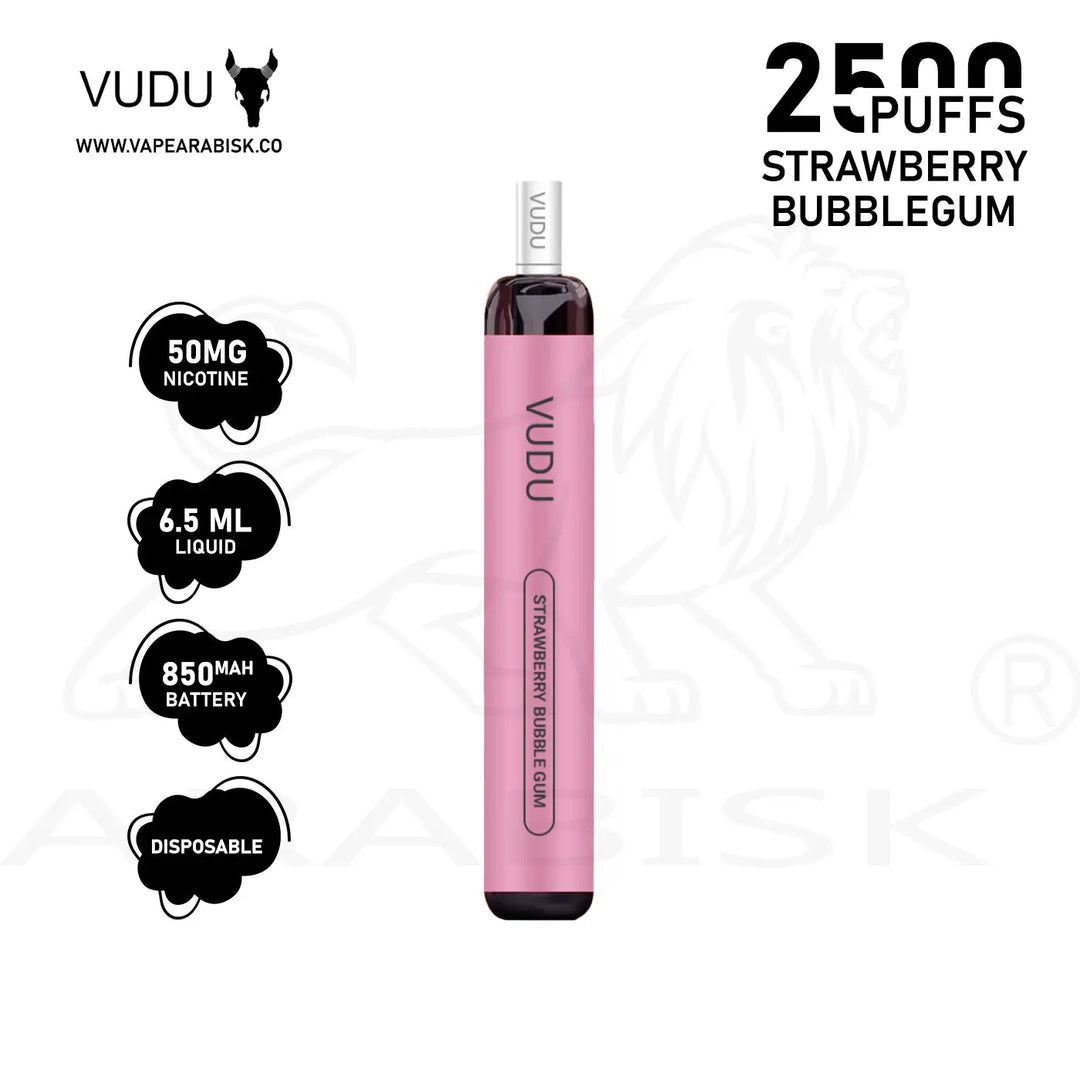 VUDU 2500 PUFFS 50MG - STRAWBERRY BUBBLEGUM VUDU