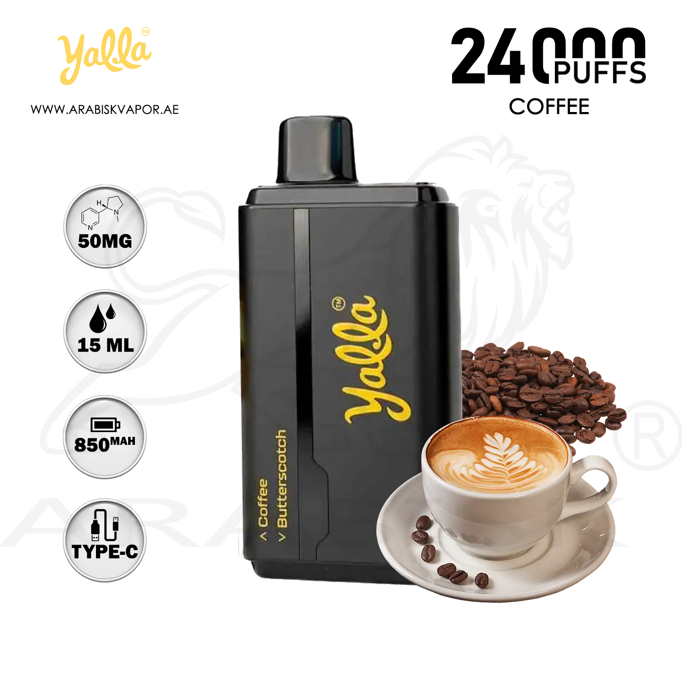 YALLA DUAL DELIGHT 24000 PUFFS 50MG - COFFEE/BUTTERSCOTCH Arabisk Vape YALLA DUAL DELIGHT 24000 PUFFS 50MG - COFFEE/BUTTERSCOTCH Arabisk Vape