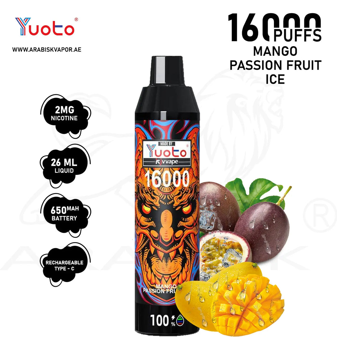 YUOTO KJV DEVIL 16000 PUFFS 2MG - MANGO PASSION FRUIT ICE 