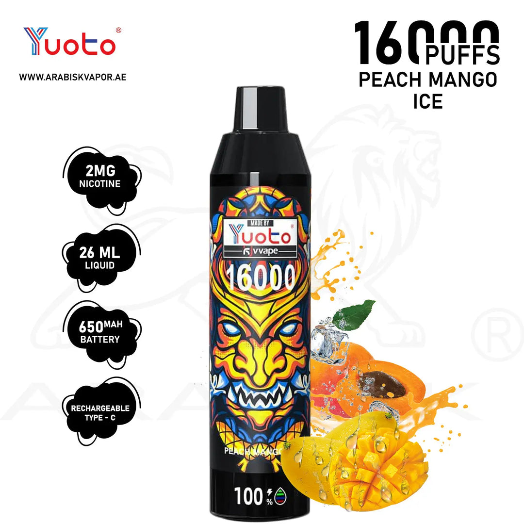 YUOTO KJV DEVIL 16000 PUFFS 2MG - PEACH MANGO ICE 